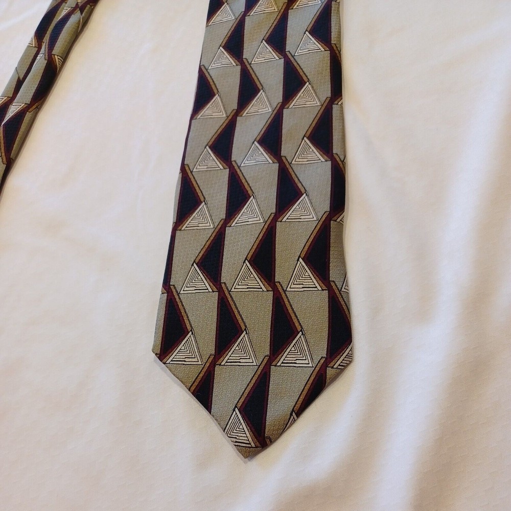 Steven Land Aniva Mens Neck Tie 100% Silk Grey  Geometric Abstract VTG